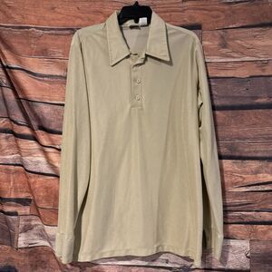 Gino Custom Shirt Makers California Men's Large Tall Khaki Long Sleeve Polo